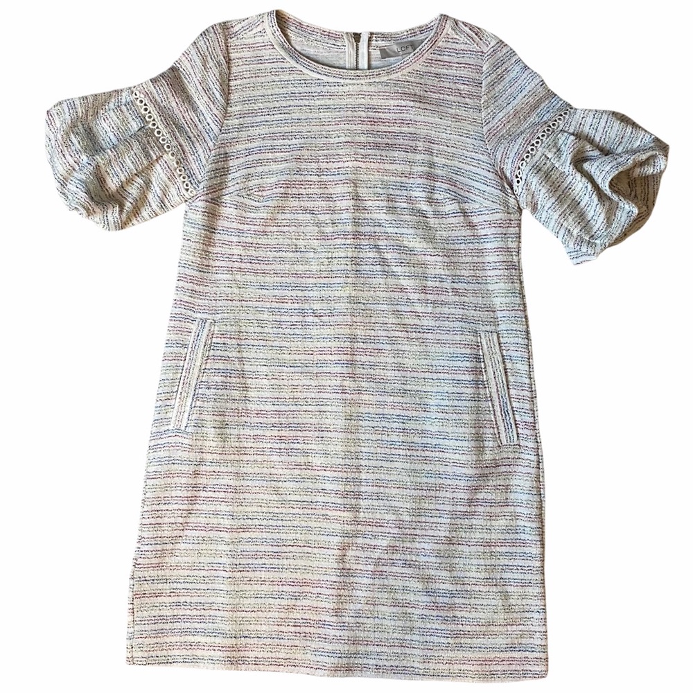 LOFT Puff Sleeve Striped Dress